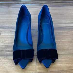 Tory Burch Penelope Navy Blue Heels with Bow
